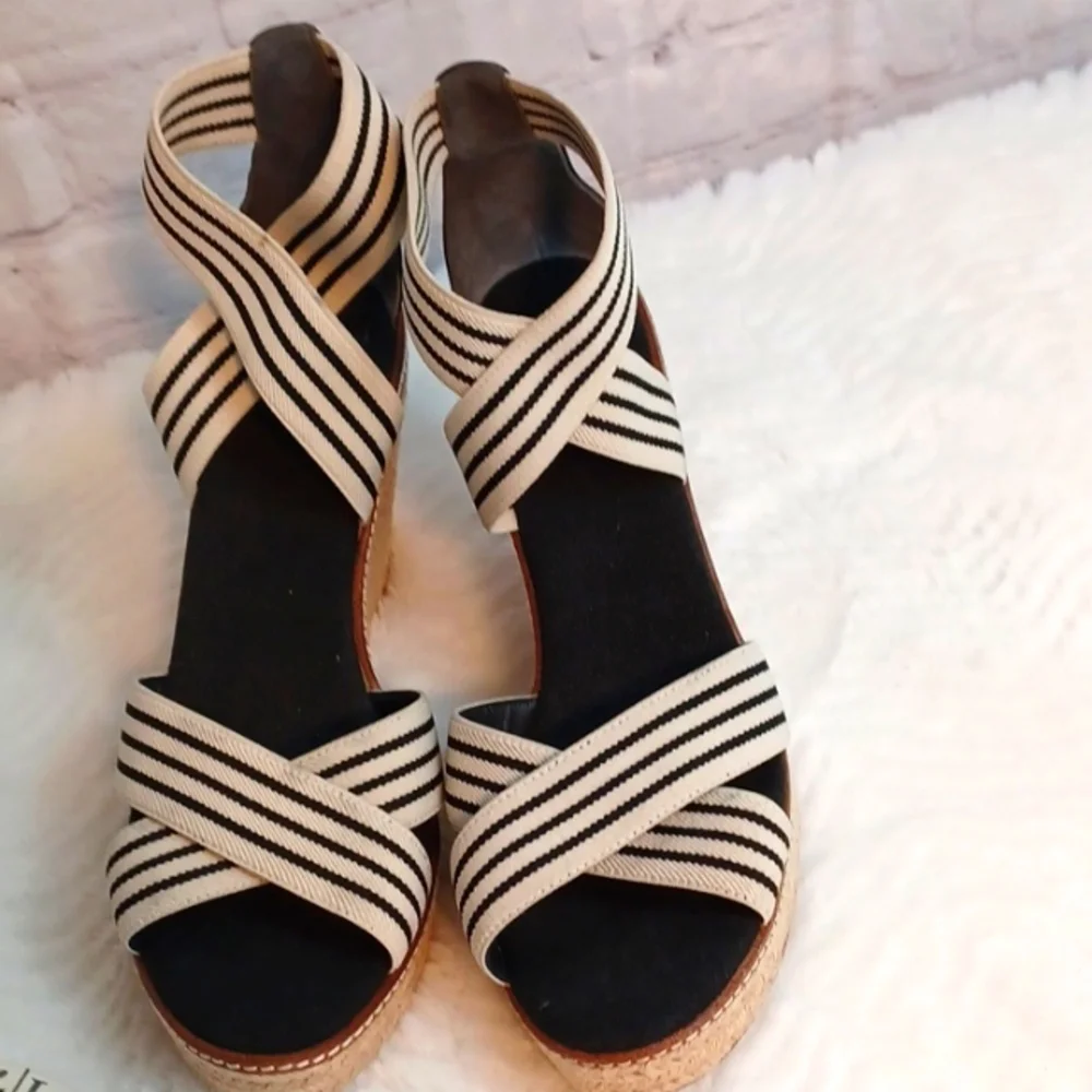 Tory Burch Blue & Cream Womans Platform Sandals Sz 11 M New N…